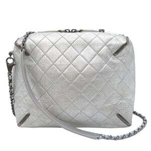 CHANEL Silver Leather Shoulder Bag